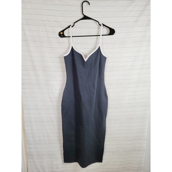ABERCROMBIE & FITCH MIDI BLACK DRESS W WHITE TRIM, SZ SMALL TALL - Picture 1 of 13